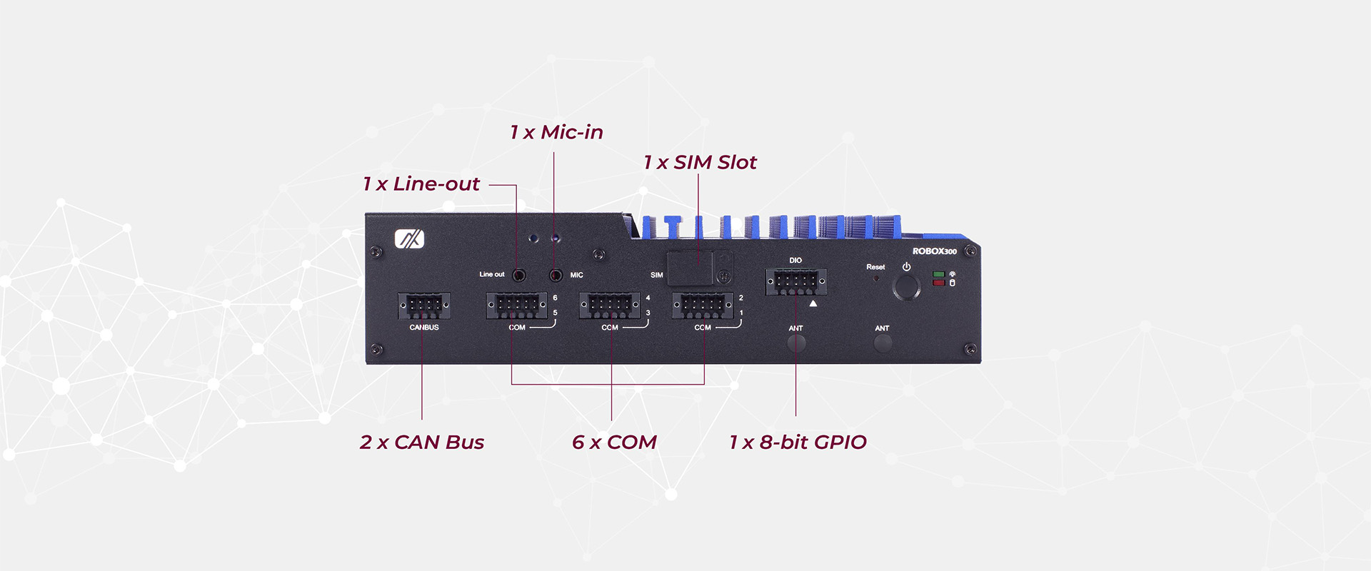 ROBOX300 Industrial ROS 2 AMR Controller Front View I/O Layout
